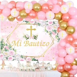 Mi Bautizo Party Decoration for Girls Pink Baptism Decorations with Mi Bautiz... - Picture 1 of 5