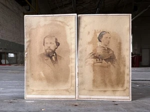 Antique Pair 1866 CDV Photos Clifton Springs, NY Identified Wise Family Couple - Picture 1 of 3