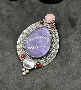 Relios Carolyn Pollack Sterlingsilber & großer Amethyst Anhänger 2,25 Zoll - 29,2 g - Bild 1 von 4
