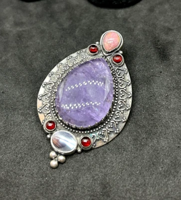 Colgante grande de plata de ley y amatista Relios Carolyn Pollack 2,25 pulgadas - 29,2 g Foto 1 de 4