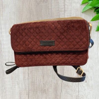 Embreagem tiracolo Vera Bradley Gloxinia roxa marrom veludo tudo em um - Imagem 1 de 4