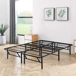 14" High Profile Foldable Steel Queen Platform Bed Frame, Black - Picture 1 of 3