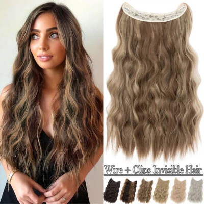 THICK Clip In Soft Weft 100% Natural Hair Extensions Full Head Wavy Balayage 24" - Image 1 of 4