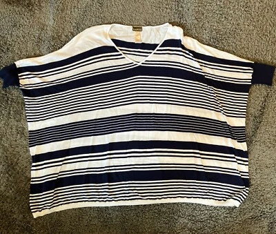 Tommy Bahama Tunic Blue White Striped Top Oversized Knit Cotton Womens Small — 第 1/4 张图片