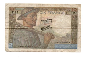 10 FRANCS VG BANKNOTE FROM FRANCE 1942 PICK-99 - Picture 1 of 2