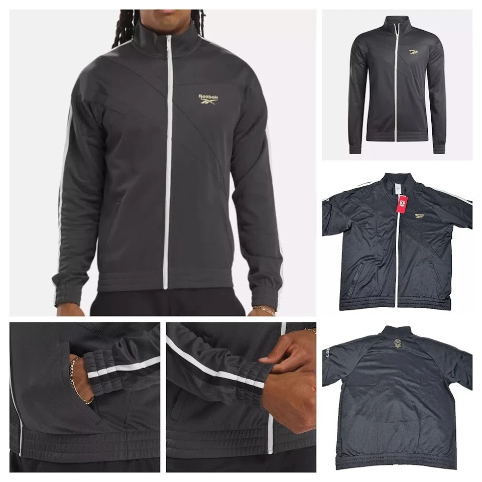 Chaqueta deportiva Reebok 2XL para hombre gris/blanco/dorado cremallera completa hip hop de colección retro nueva con etiquetas Foto 1 de 4