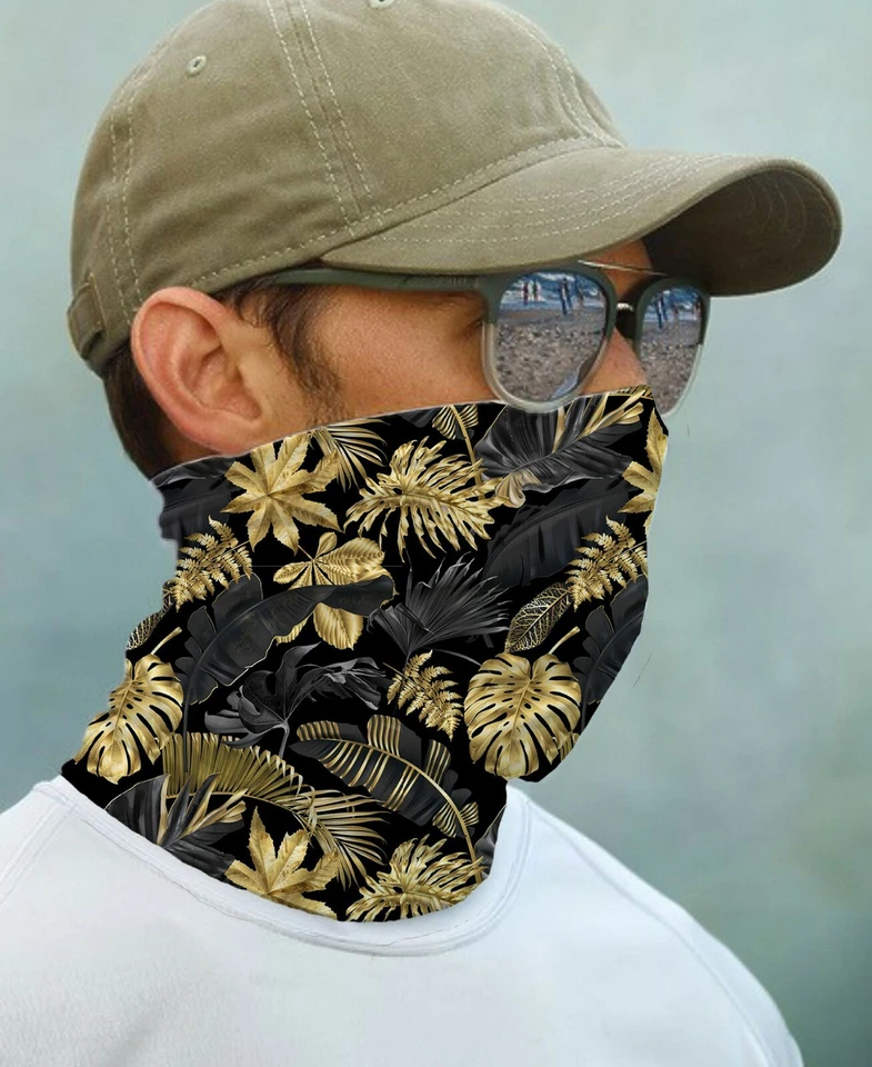 Máscara SUN POLAINA Bandana UPF 50+ Protector UV Hojas Tropicales Dorado Sol Cara Cuello Foto 1 de 1