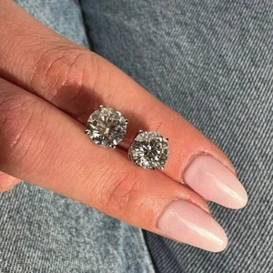 5.00 Ct E VS1 Round Cut Lab Grown Diamond Stud Earrings 14k Gold IGI Certified - Picture 1 of 5