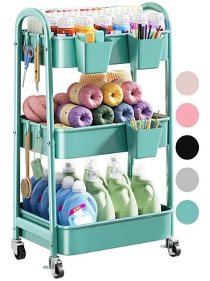 Mejor carro rodante verde de 3 niveles de metal con ruedas bloqueables artesanía de tres niveles Foto 1 de 4