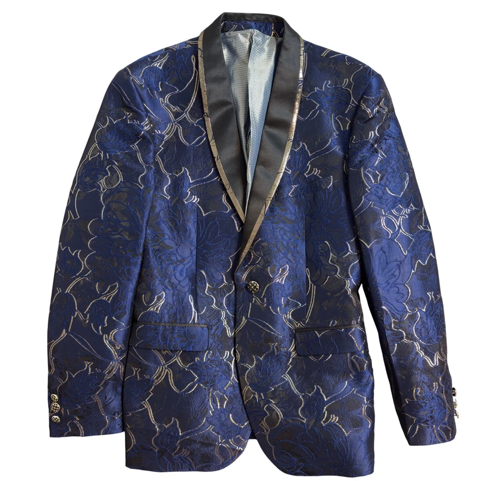 Blazer Lorenzo Bruno Diseño Italiano Para Hombres Esmoquin Super 150 Jacquard Floral 42R Foto 1 de 4