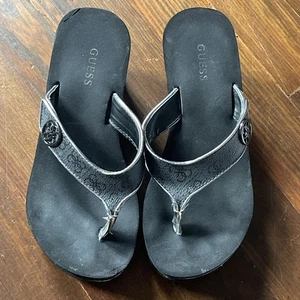 G by GUESS Women's Black Silver Wedge Sandals - Picture 1 of 9