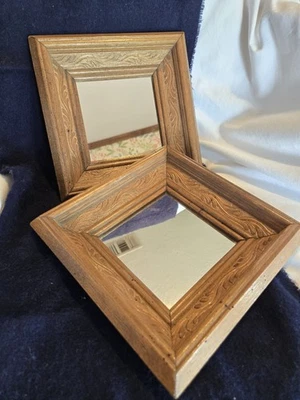 PAIR Accent Mirror Ornate Carved Wood Framed 8x8” Square Vintage Ready To Hang - Image 1 of 4