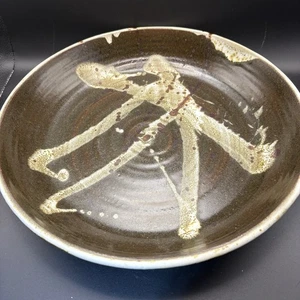 Vintage Studio Pottery Bowl 12” Signed Abstract Glaze Stoneware Mid Century  - Picture 1 of 8