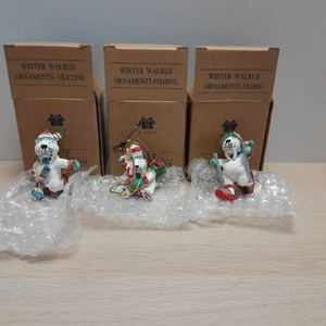 Avon Xmas Gift Collection 3 Winter Walrus Ornaments Skiing Skating Fishing - Bild 1 von 24