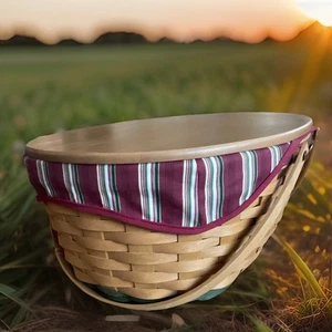 Longaberger Dual Handle Generosity Basket, Wood lid Fabric & Plastic Liners - Picture 1 of 22