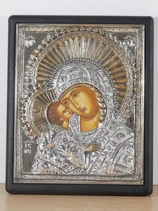 Greek Orthodox Icon Virgin Mary & Child Silver Plated Religious Wall Art - Picture 1 of 9