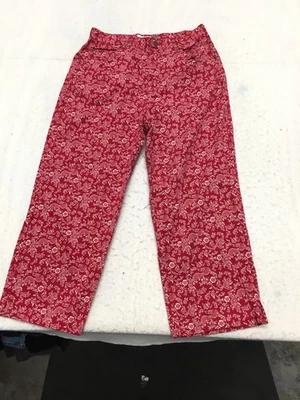 Pantalones capri de sarga Evan Picone para mujer 8 bolsillos florales rojos blancos Foto 1 de 4