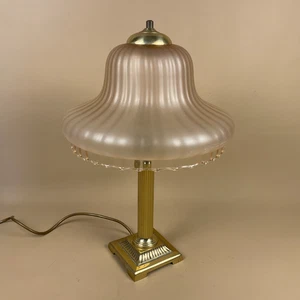 Lámpara vintage de metal dorado latón pantalla de vidrio esmerilado columna de luz de mesa Art Deco - Imagen 1 de 10