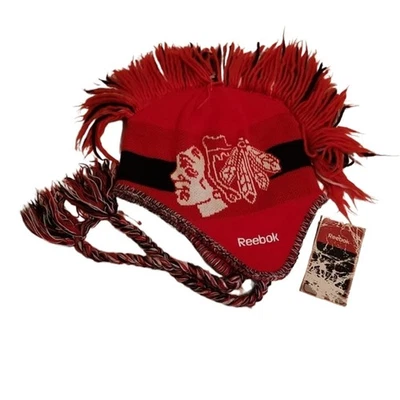Blackhawks Reebok Face Off Collection Mohawk NHL Beanie Ear Flaps Boys SZ 8-20 - Image 1 of 4