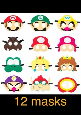 12 PIEZAS Dibujos Animados Mario Fieltro Disfraz Máscaras Suministros de Fiesta Favores Decoración Regalo Foto 1 de 4