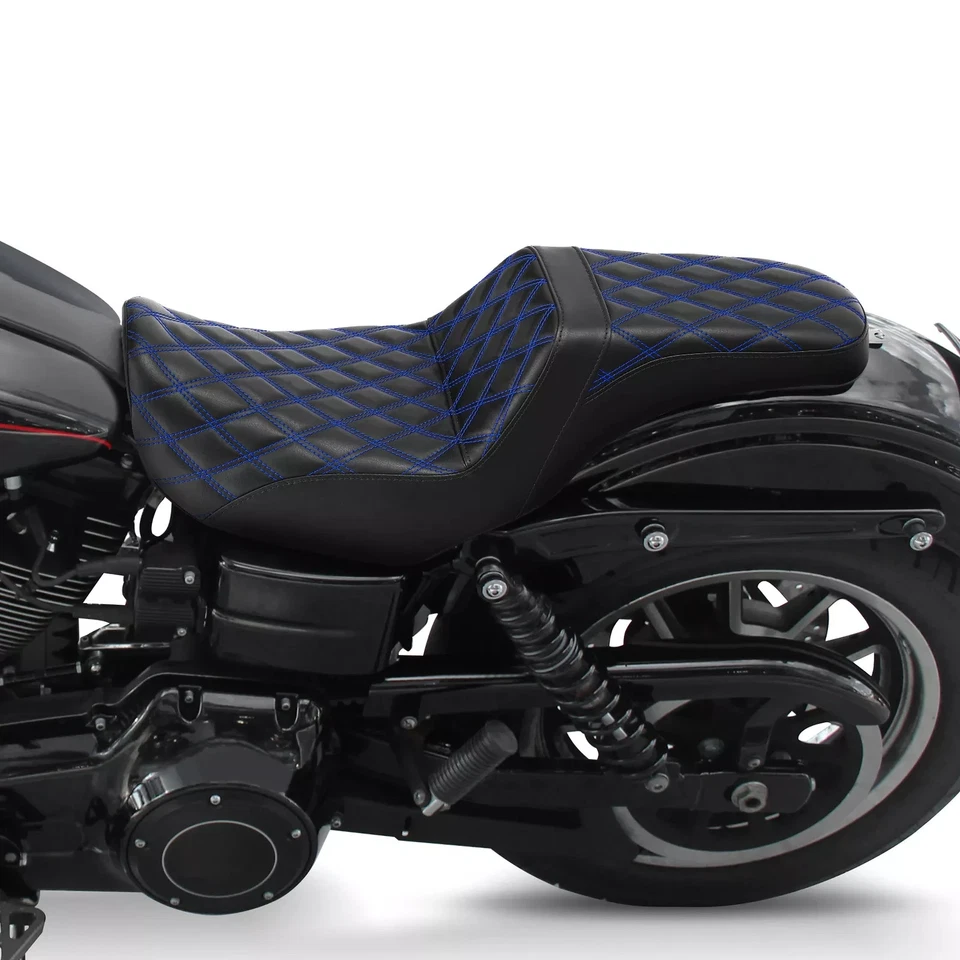 Driver Passenger Seat Fit For Harley Dyna Super Glide 2006-2017 Blue Stitching - Image 1 of 4