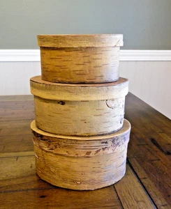 Juego de 3 cajas anidadoras ovaladas de abedul rústico primitivo decoración apilable - Imagen 1 de 9