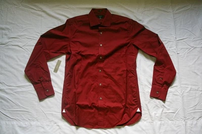 Camisa de vestir Ludlow ajustada elástica de dos capas de algodón de fácil cuidado, borgoña, 15/35 Foto 1 de 4
