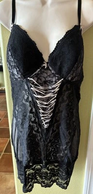 Babydoll de encaje negro Rampage Intimates para mujer malla transparente encaje negligee talla 2XL Foto 1 de 4