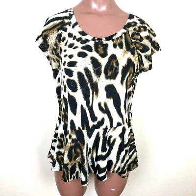 Camisa Top UVA Line Peplum Talla M Estampado Animal Manga Corta Cuello Redondo  Foto 1 de 4