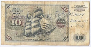 GERMANY 10 mark 1980 Sail training ship Gorch Fock,"Good Luck bill" - Picture 1 of 2
