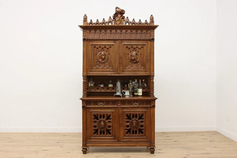 Gothic Antique Carved Oak Cabinet, Backbar, Court Cupboard #45516 Cover