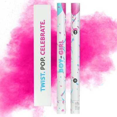 Cañón en polvo revelador de género para bebé niña 24", polvo 100 % biodegradable Foto 1 de 4