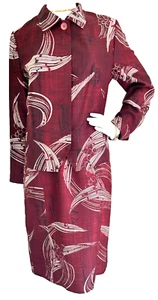 Vintage 90s Mondi Silk Print Dress Longer Blazer Jacket Set Wine Size Large 12 - Picture 1 of 16