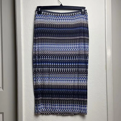 Saia Matty M Feminina Tamanho Grande Azul Asteca Estampa Geométrica Saia Lápis Elástica - Imagem 1 de 3