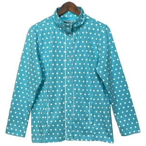 Quacker Factory Women Jacket Size S Blue Polka Dot Long Sleeve Snap Button Front - Picture 1 of 12