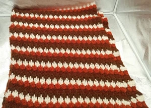 Vintage Afghan Brown Rust White Handmade Crocheted 64" x 45" - Picture 1 of 4