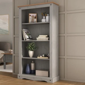 Corona Bookcase Grey Medium Display Cabinet Shelving Unit Solid Pine Mexican - Picture 1 of 9