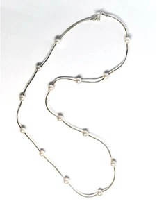 Sterling Silver Pearl Station Necklace FAS Italy 18" Stylish VTG Jewelry - Picture 1 of 6