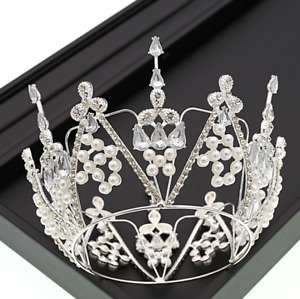 Rhinestone Pearl Vintage Crown Elegant Handmade Headpiece Hair Jewelry Ornaments