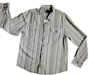 Marc Ecko NY Mens Size XL Western Blue Brown Stripped Cotton Button Down Shirt - Picture 1 of 11