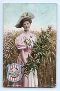 c.1908 Postkarte South Dakota Tuck's State Belles Great Seal Patiotic Wheat Field - Bild 1 von 2
