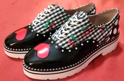 Zapatos Betsey Johnson - Oxfords Abbott para mujer - Talla: 6M - Cuadros/Cerezas/Corazón Foto 1 de 4