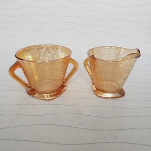 VNTG Jeannette Glass Floragold Louisa Iridescent Open Sugar & Creamer Footed Cup - Picture 1 of 8