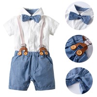 Toddler Infant Baby Boy Gentleman Suit Bow Tie Shirt Suspender Shorts Outfit Set
