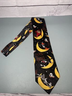Vintage 1995 Looney Tunes Mania Halloween Silk Neck Tie Bugs Taz Daffy Sylvester - Изображение 1 из 4