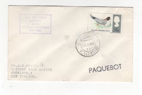Curacao Willemstad Paquebot Postmark 20 Apr 1969 Cover MV Britannic 992b Cover