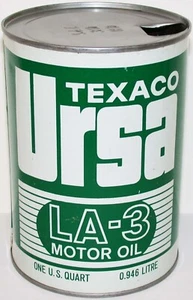 Lata de aceite de motor vintage TEXACO Ursa LA-3 metal redondo tamaño de un cuarto excelente++ - Imagen 1 de 3