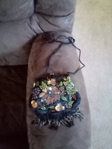 Lancome Black Beaded/Sequin Mini-clutch with shoulder cord - Picture 1 of 7