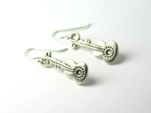 Guitar Earrings Acoustic Musician Music 925 sterling silver hooks pewter charms - Picture 1 of 5