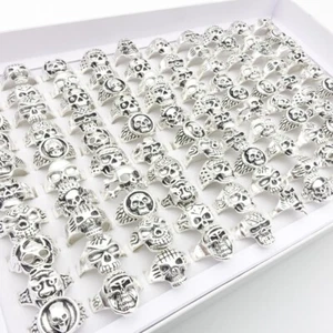 50pcs Skull Skeleton Rings Silver Gold Colours Punk Fashion Jewellery Wholesale - Picture 1 of 12